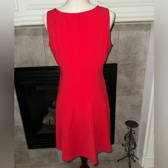 Loft Womens Red Round Neck Sleeveless Lined Fit & Flare Dress 6 Petite - Picture 7 of 7